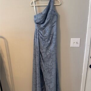 AZAZIE MIKA
Dusty Blue Sheath One Shoulder Floral Burnout Dress